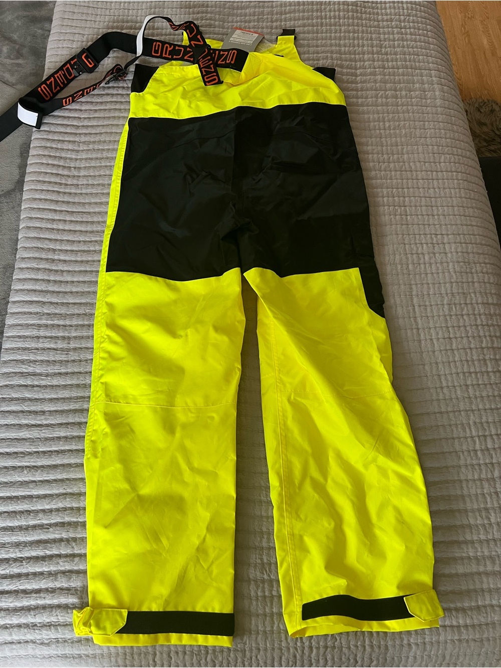 Grundéns High-Visibility Yellow Rain Bib Overalls - Picture 2 of 7